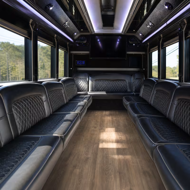 Passenger watching the Pasadena scenery during a regional party bus road trip