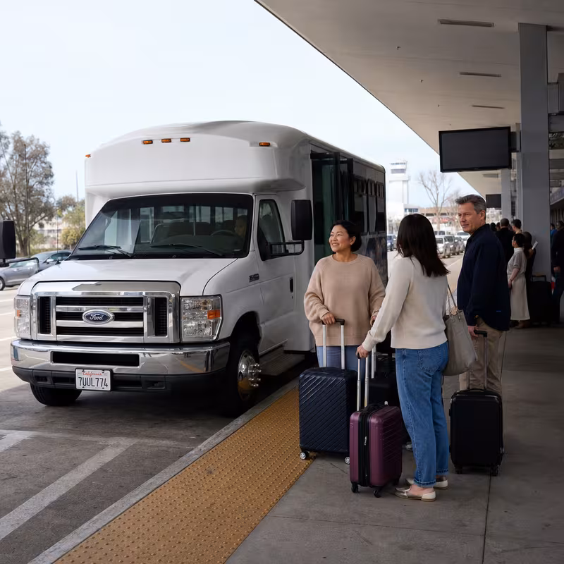 Black Mercedes Sprinter van staged for an Pasadena Airport Transportation group