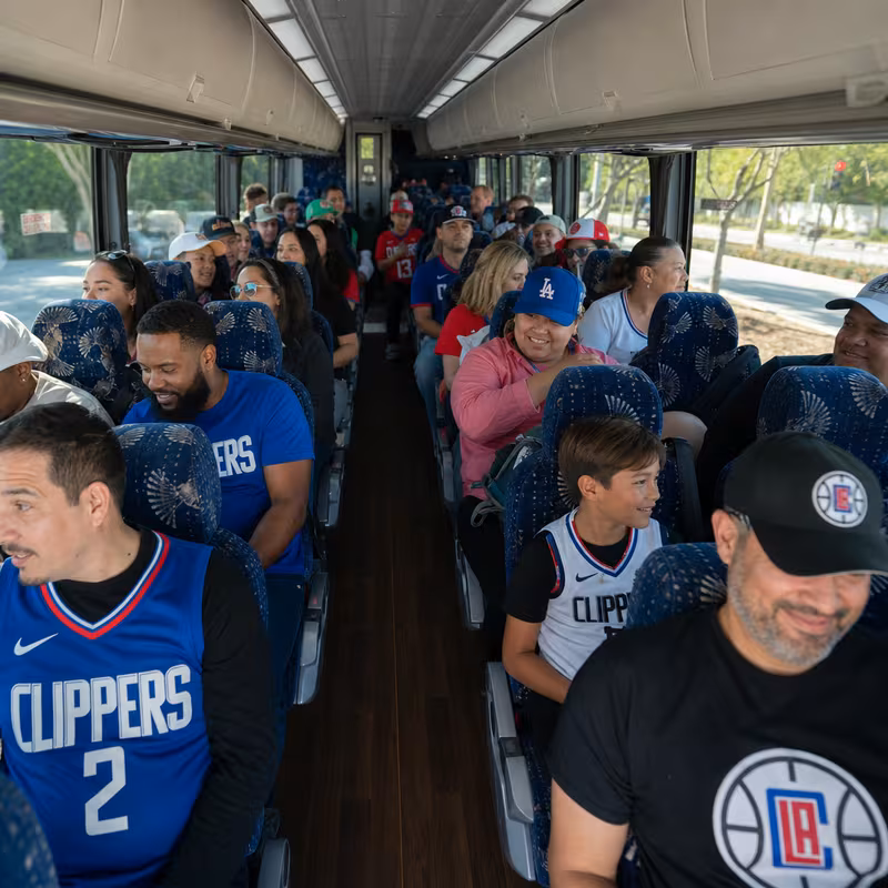 Passenger seating aboard a Pasadena party bus rental