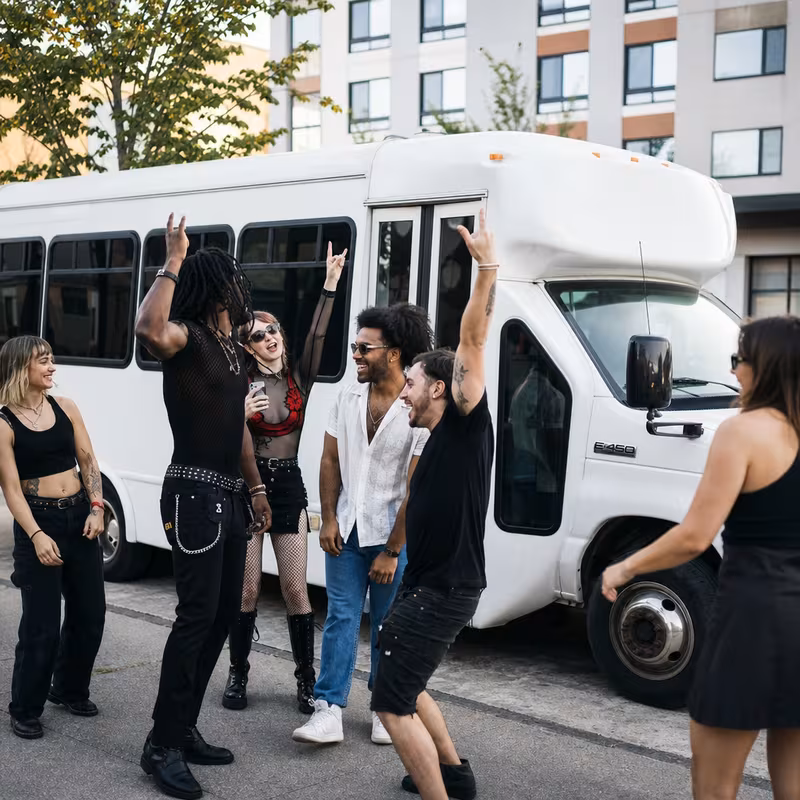 Black Mercedes Sprinter van staged for an Pasadena Concert Transportation group