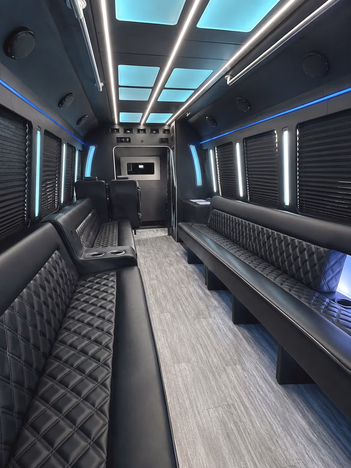 Interior of a party bus rental serving Pasadena