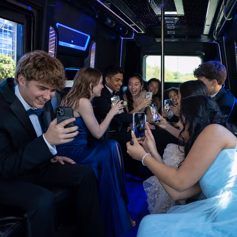 Black Mercedes Sprinter van staged for an Pasadena Prom & Homecoming Transportation group