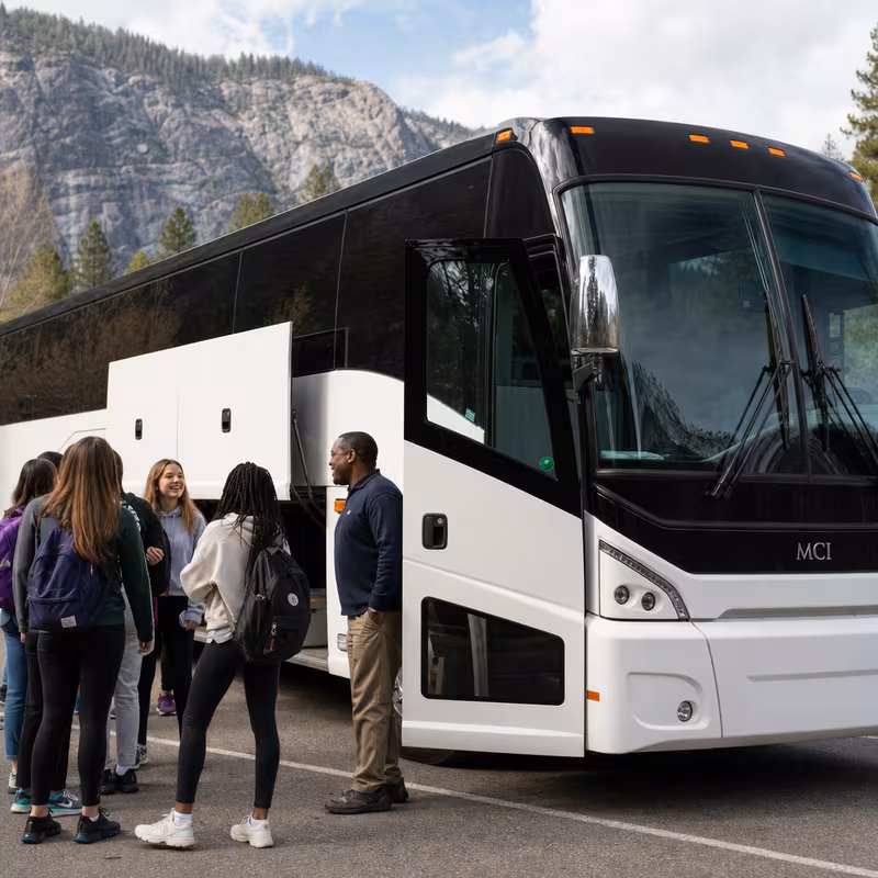 Black Mercedes Sprinter van staged for an Pasadena School Transportation group