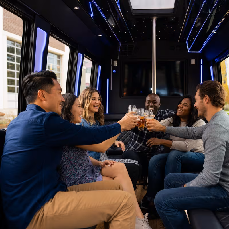 Black Mercedes Sprinter van staged for an Pasadena Winery & Brewery Tour Transportation group